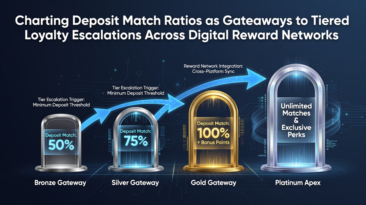 Diagramm zeigt Deposit Match Ratios als Gateways zu Loyalty Tiers in digitalen Netzwerken