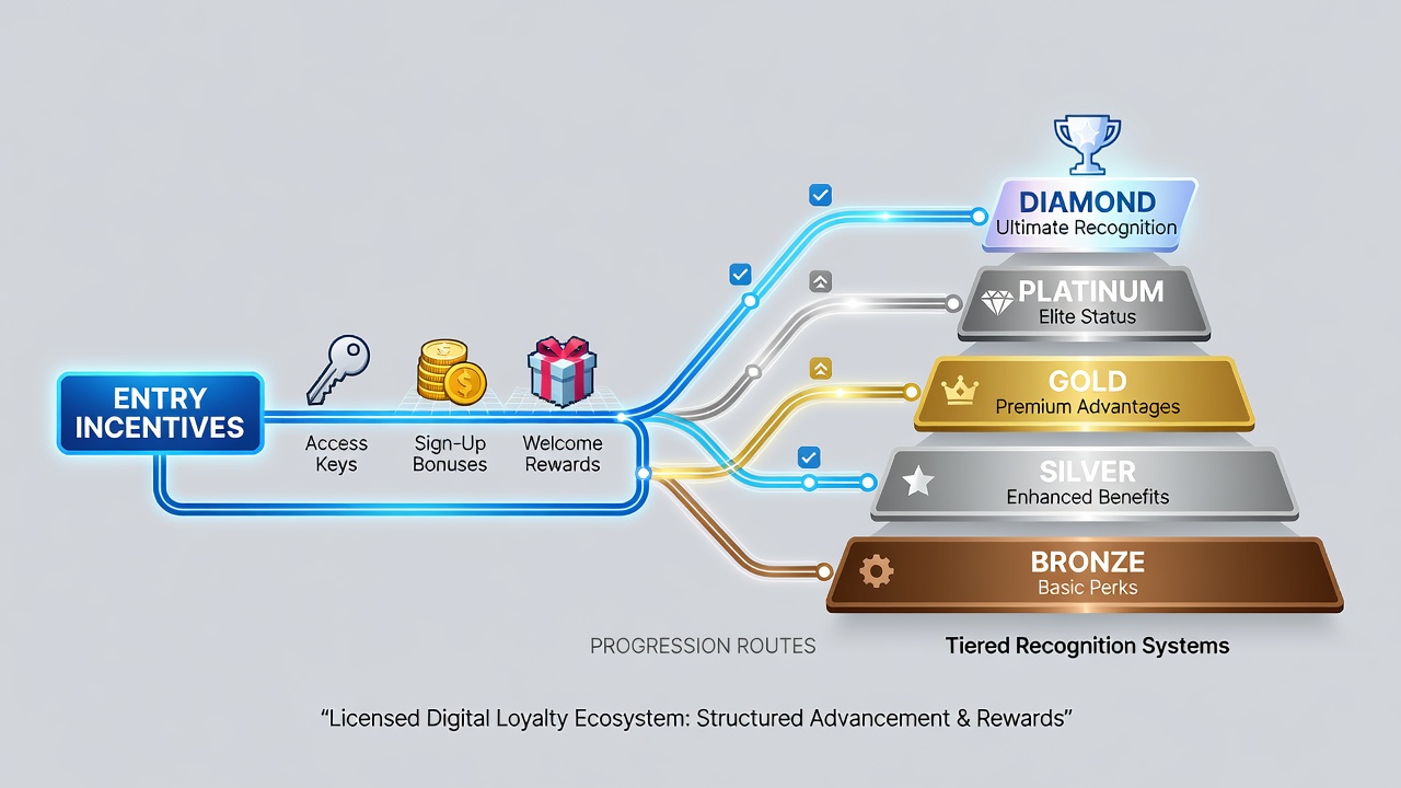Visualisierung von gestaffelten VIP-Ebenen und Belohnungsprogression in Online-Gaming-Umgebungen