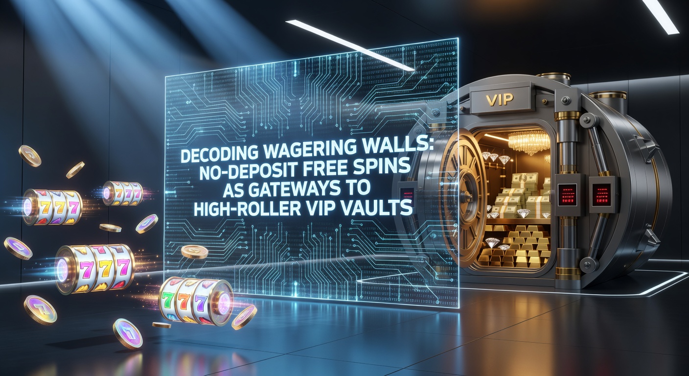 Illustration eines Casinos mit Treppenstufen von Free Spins zu VIP-Lounges, umgeben von Münzen und Slots