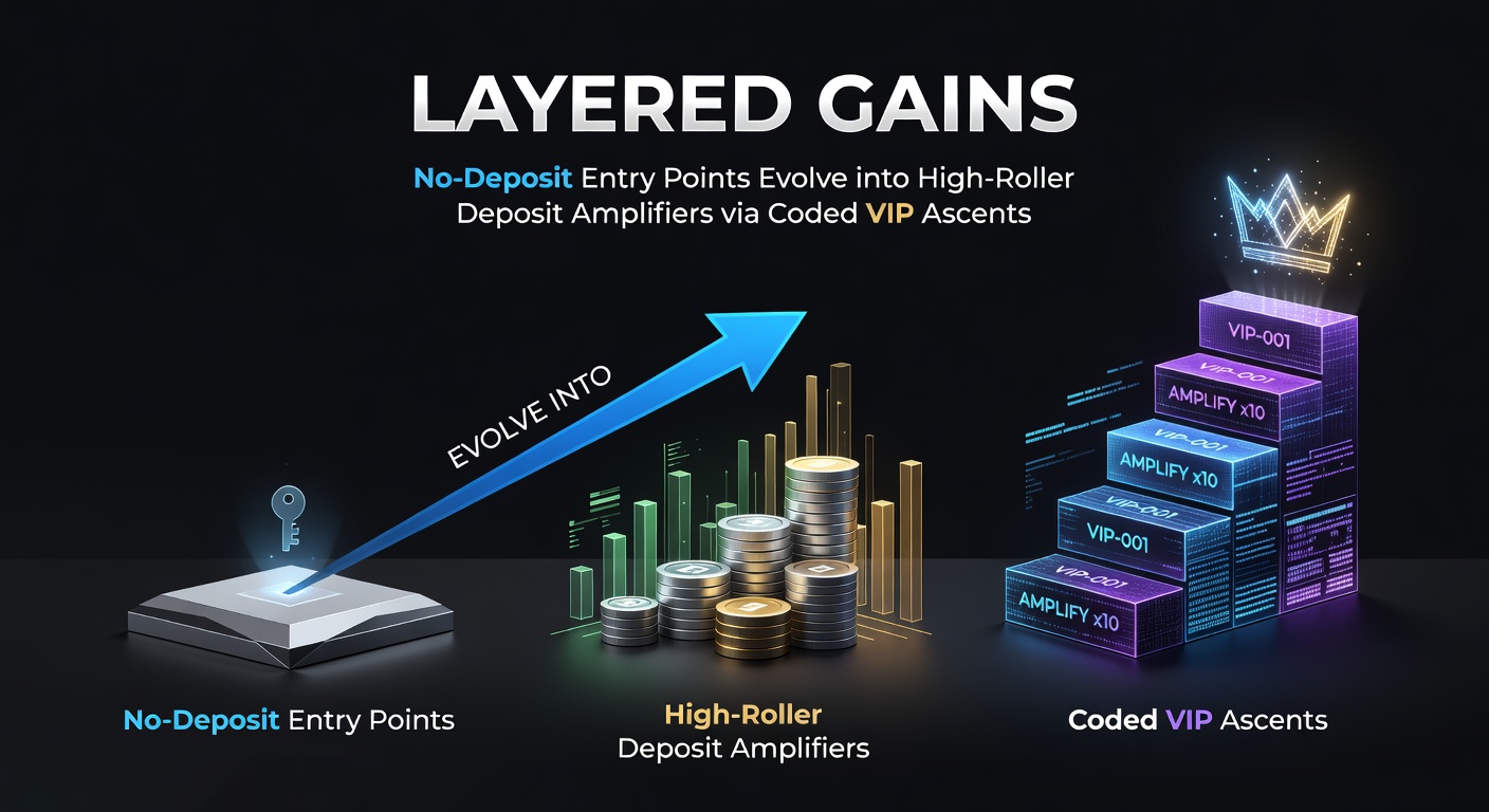 Grafik zeigt schichtweise VIP-Stufen mit No-Deposit-Start und High-Roller-Zielen in einem Online-Casino-System